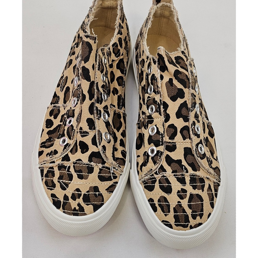 Corkys Babalu Womens Leopard Print Canvas Slip On Sneakers Frayed Tan Black 9